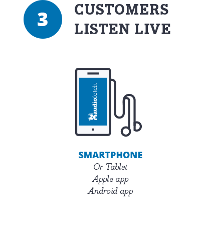 Customers listen to AudioFetch live via a smartphone or tablet