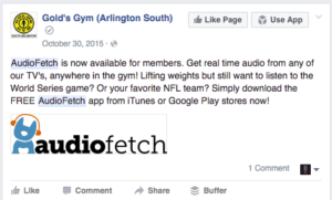 Golds Gym AudioFetch Facebook Post